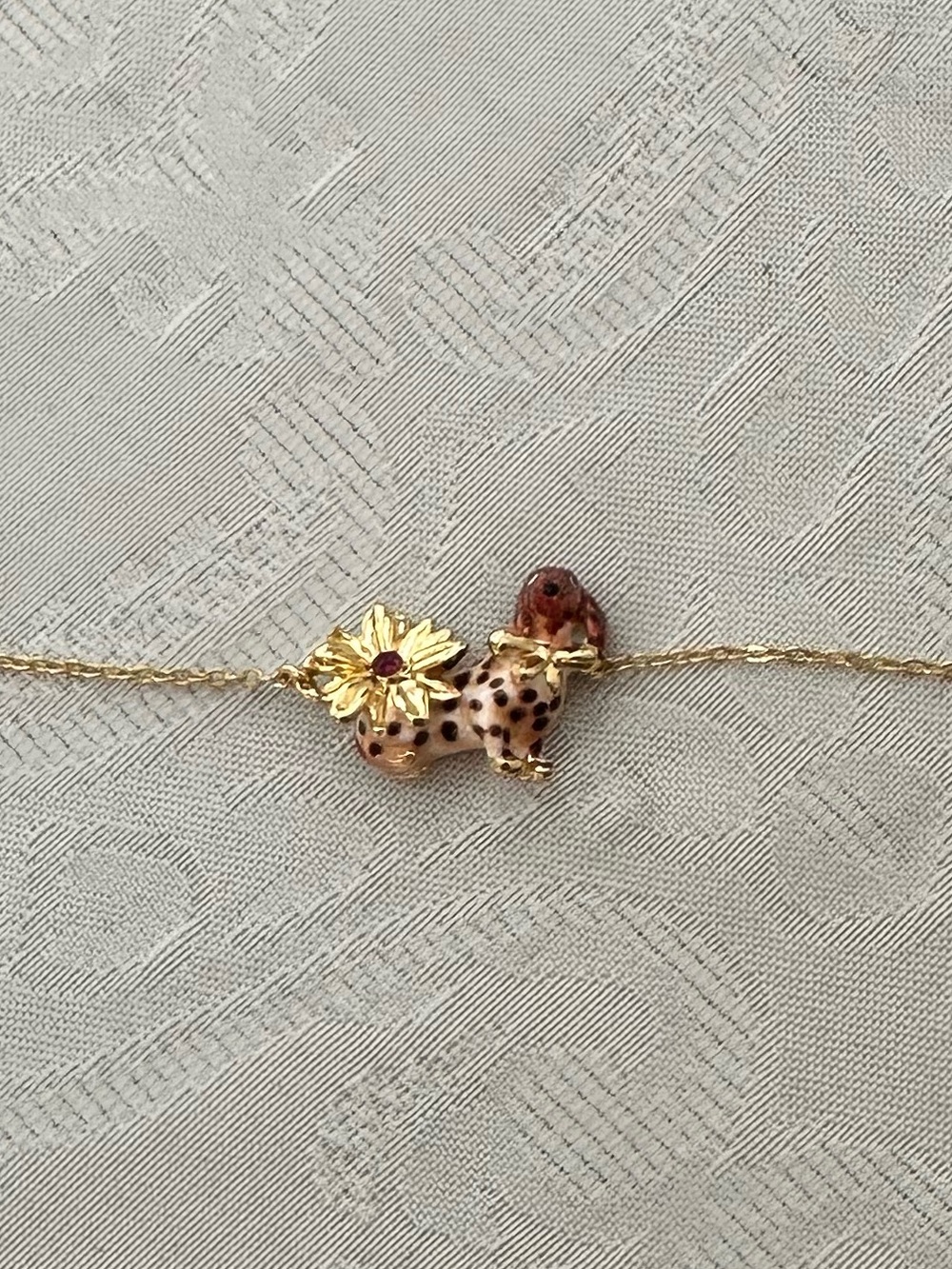 Les Nereides Gold Plated Puppy Dachshund and Flower Bracelet
